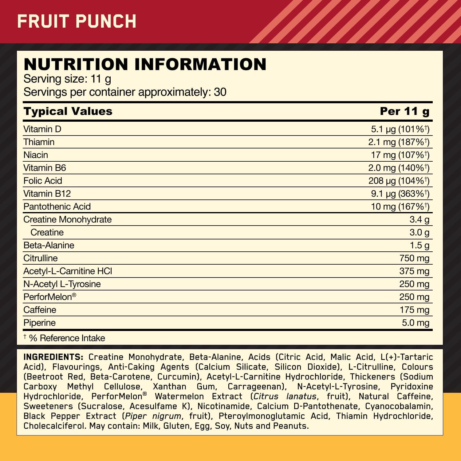 Optimum Nutrition Gold Standard Pre Workout Powder, Energy Drink with Creatine Monohydrate, Beta Alanine, Caffeine and Vitamin B Complex, Nutrition Supplement, Fruit Punch Flavour, 30 Servings, 330 g
