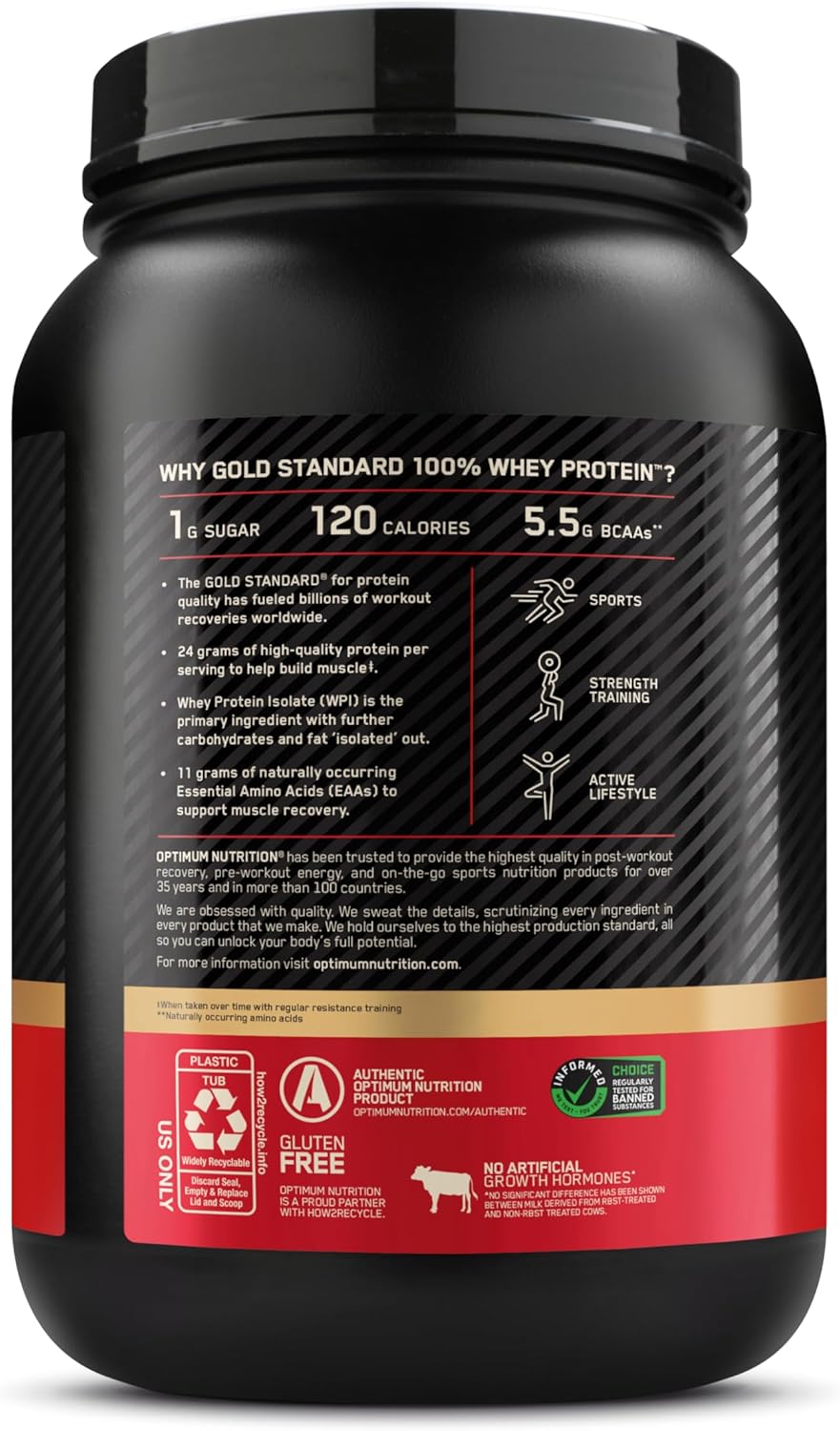 Optimum Nutrition Gold Standard Whey Protein, Muscle Building Powder with Naturally Occurring Glutamine and Amino Acids, Double Rich Chocolate, 29 Servings, 899 g, Packaging May Vary