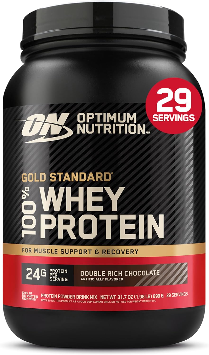 Optimum Nutrition Gold Standard Whey Protein, Muscle Building Powder with Naturally Occurring Glutamine and Amino Acids, Double Rich Chocolate, 29 Servings, 899 g, Packaging May Vary